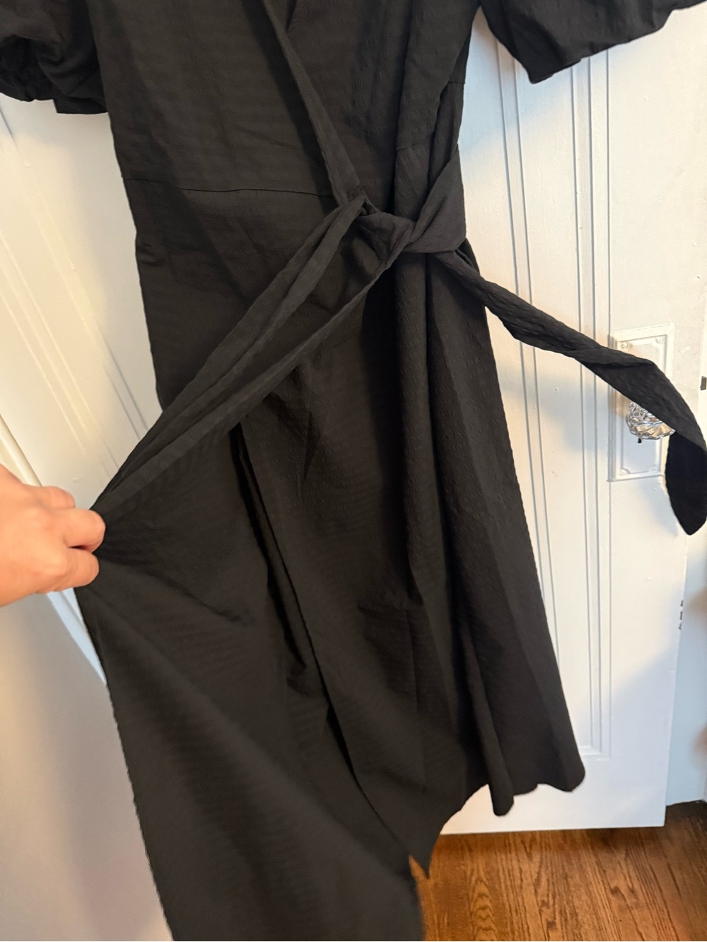 H&M Black Wrap Midi Dress with Puff Sleeves - true medium - Picture 3 of 5